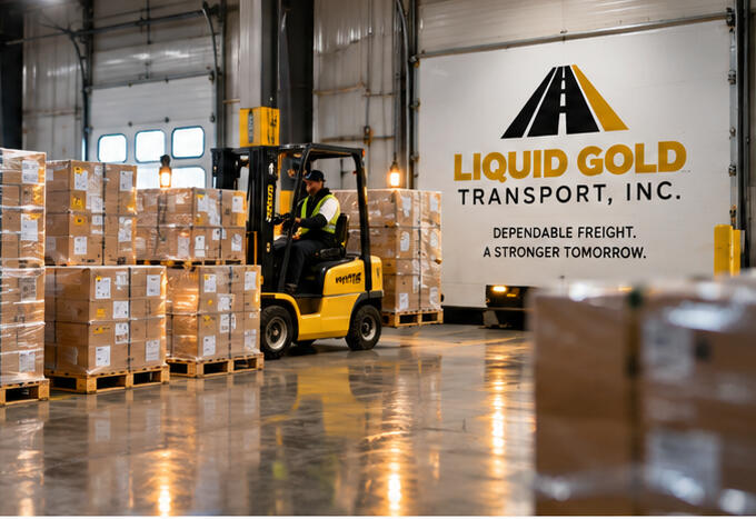 53-Foot Dry Van Freight Solutions Palletized freight prepared for loading into a Liquid Gold Transport 53-foot dry van.